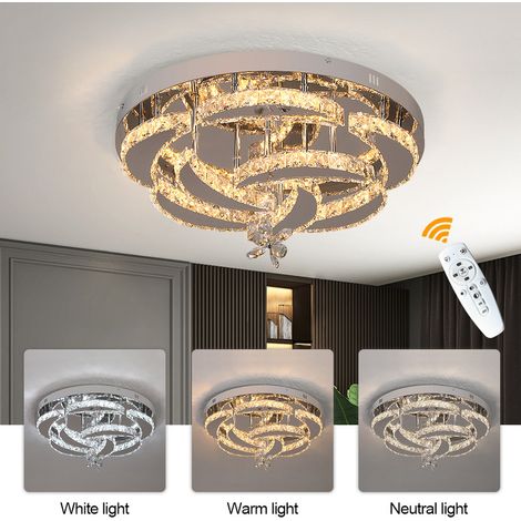 Lustre en cristal K9 luxe moderne – Suspension LED avec télécommande et éclairage 3 couleurs réglables, pour salon et salle à manger