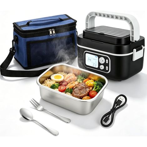 Gamelle Chauffante Batterie, Boîte Repas avec Rechargeable 27 000 mAh – Lunch Box 100 W, Boîte Chauffante Repas 1,5 L Isotherme avec Insert en Acier Inoxydable, pour Voiture, Camion, Bureau et Voyages (1/5)