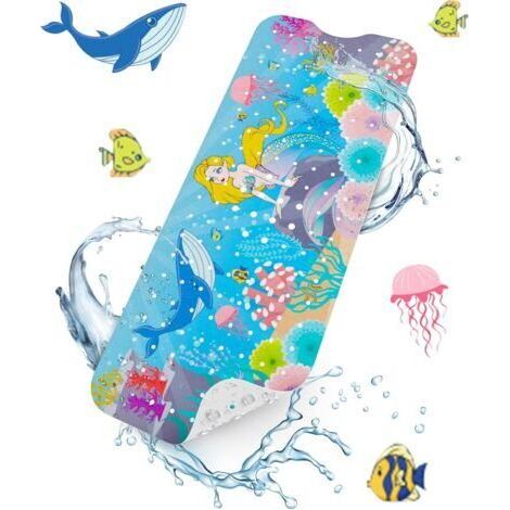 Sollbry Tapis de Baignoire Antidérapant, Extra Long 101x40 cm Tapis Antidérapant Baignoire Bebe, Tapis de Douche Antidérapant avec Ventouses et Trous de Drainage, Lavable en Machine, Sirène (1/5)