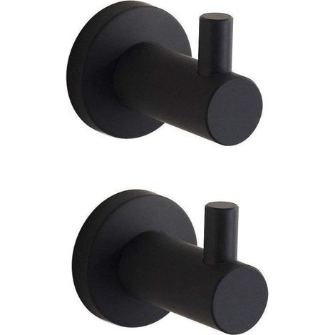 Peinture Noire Plat Crochet Porte-Serviettes Lot de 2 à Fixation Murale SUS304 en Acier Inoxydable Unique Robe de Vêtements Holder, L5 X H7 cm/Chaque