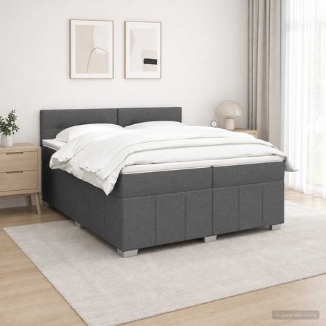 vidaXL Lit boxspring avec matelas Gris foncé 200 x 200 cm Tissu (1/5)