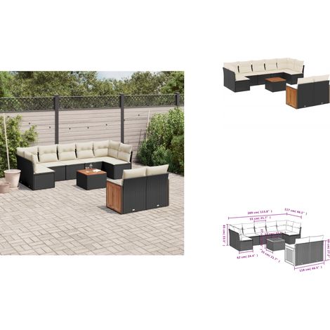Salon de jardin 10 pcs avec coussins noir résine tressée - Ensemble Salon De Jardin - Meuble Extérieur - Jardin Design - Mobilier De Jardin - Chaise Longue