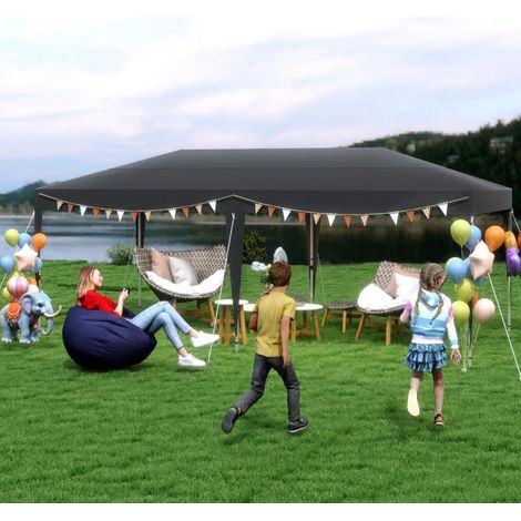 Faltpavillon 3x6m Wasserdicht UV-Schutz Höhenverstellbar Schwarz (1/5)