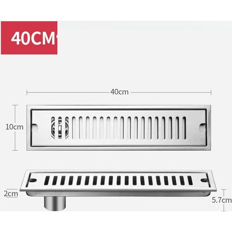 (40CM Side Row)Long Floor Drain Bathroom Stainless Steel 304 Thickened Large Capacity Anti-odor Shower Room Rectangular (1/4)