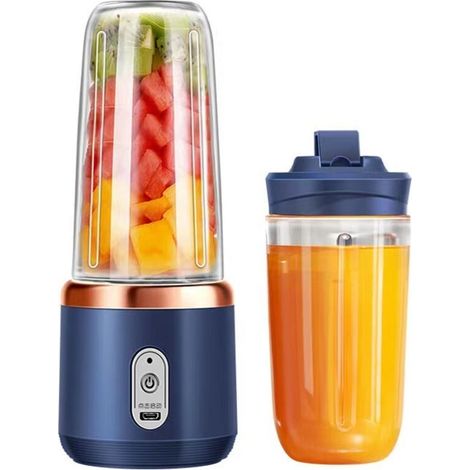 Smoothie blender, portable blender, mini USB blender for smoothies, stand mixer with 2 BPA-free bottles of 400 ml, for shakes, smoothies, ice creams, fruit and vegetable drinks (1/5)