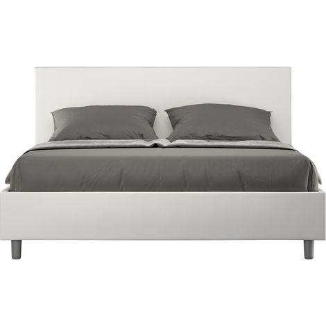 Lit double 160x200 cm simili cuir blanc Adelyne-Option Avec sommier et coffre (1/5)