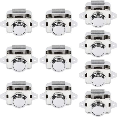10Pcs Serrure de Sécurité Bouton Poussoir Armoire Porte pour Camping-car Caravane Argent (1/5)