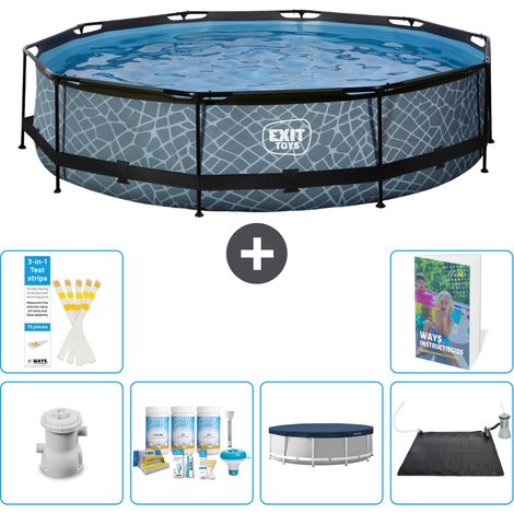 Exit Pool Rund - Steinoptik - 360x76 cm - 7-teilig S284