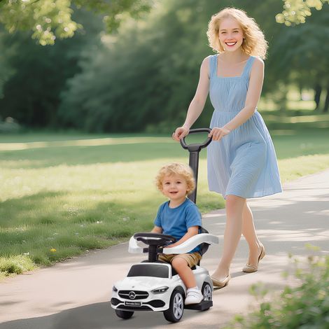 Blanche - Porteur enfant 1–3 ans, poussette convertible, barre appui, barrière 360°, volant, PP acier, 91x40x83 cm