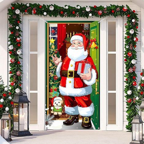 Weihnachtstürbanner, Weihnachtsdekoration, lustige Weihnachtsmann-Kulisse, Fotorequisite, 90 x 200 cm, Weihnachtsdekoration, Weihnachtsmann-Türbanner für die Tür (1/5)