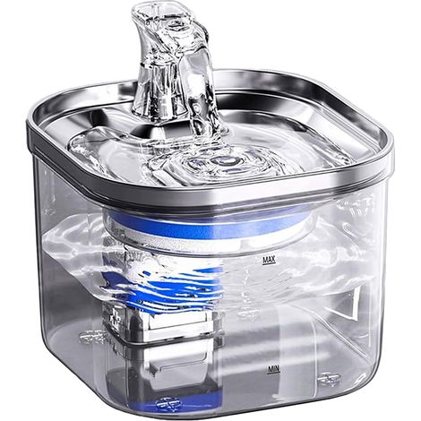 Transparenter Katzentrinkbrunnen, 2 l Katzentrinkbrunnen, Katzenwasserspender, superleise, Aktivkohlefilter, leicht zu reinigen, für mehrere Haustiere geeignet