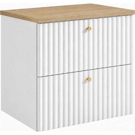 Mobile bagno Bello 60 cm, bianco, piano rovere chiaro, maniglie dorate (1/5)