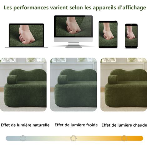 Canapé modulable vert 2 places à forme ondulée avec assise profonde et accoudoir mobile, sans montage, pour salon et appartement (1/5)