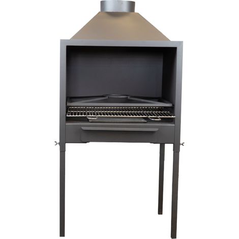MF - Barbacoa de Leña Modelo C80 de Acero con Pintura Negra Anticalórica de 71 x 64 x 48 cm con Rejilla de Hierro Fundido y Patas Regulables