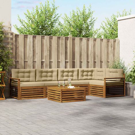 vidaXL Outdoor-Sofagarnitur mit Kissen 6 pcs Natur und Beige (1/5)
