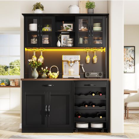 Armario de cocina con LED y botellero MDF negro OKMYHOME (1/5)