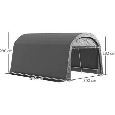 Abri à vélo Outsunny, imperméable et avec porte, protection anti-poussière, idéal pour la maison, l'extérieur, le jardin ou la cour, 300 x 450 x 230 cm, gris foncé (1/5)
