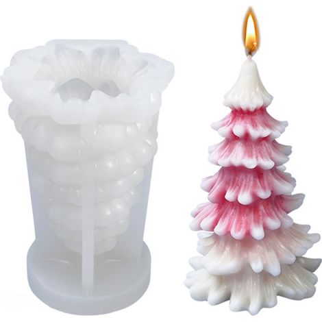 Lot de 1 moule en silicone sapin de Noël DIY pour bougie, savon, gâteau, décoration artisanale de fête, fournitures pour fabrication de bougies (1/5)