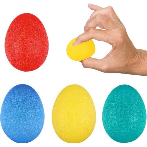 Lot de 4 balles anti-stress pour renforcer la force de préhension, pour adultes et enfants, en plastique ou en caoutchouc, jaune, vert, rouge, bleu. (1/5)