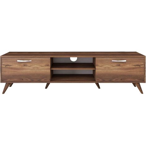Hanah Home – Meuble TV 180 cm – 2 portes rabattables – 2 niches ouvertes – Décor bois noyer – Compatible avec téléviseurs standard (1/8)