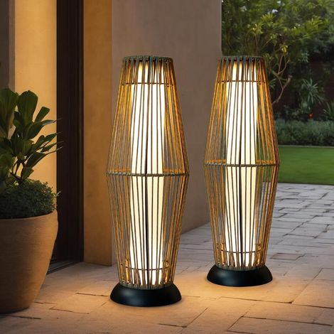 Lot de 2 lampes solaires en rotin LED debout pour extérieur – IP44 étanche, lampe solaire, lampe de jardin alimentée par panneau solaire/lampe solaire pour extérieur pour terrasse, balcon (1/5)