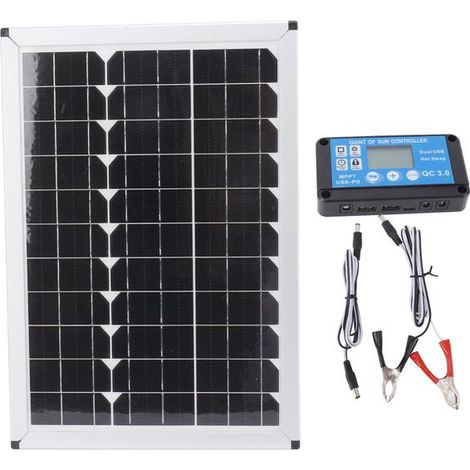 Kit panneau solaire 100 W, module solaire monocristallin avec contrôleur étanche 20 A 12 V/24 V pour camping en voiture (1/5)
