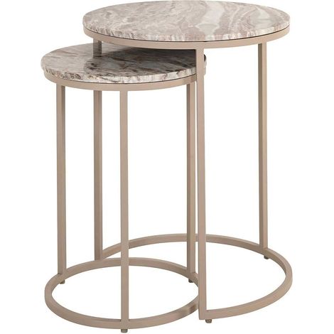 Table d appoint ronde pierre naturelle et métal design raffiné - Pierre naturelle veinée beige et gris