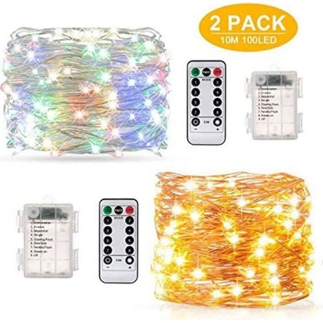 210M 100LED Guirlande Lumineuse à piles, pour intérieur/extérieur/Noël/mariage et Terrasse Pelouse Etanche IP67