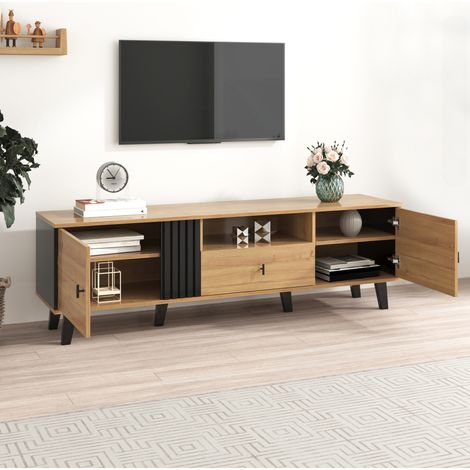 MEUBLIV Mueble TV 170 x 40 x 50,5 cm natural y negro – almacenaje 2 puertas, 2 paquetes (1/5)