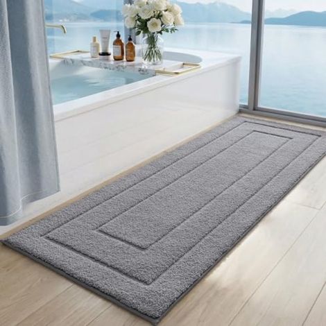 Badematte 60 x 150 cm – Weich, saugfähig und rutschfest – Grau (1/5)