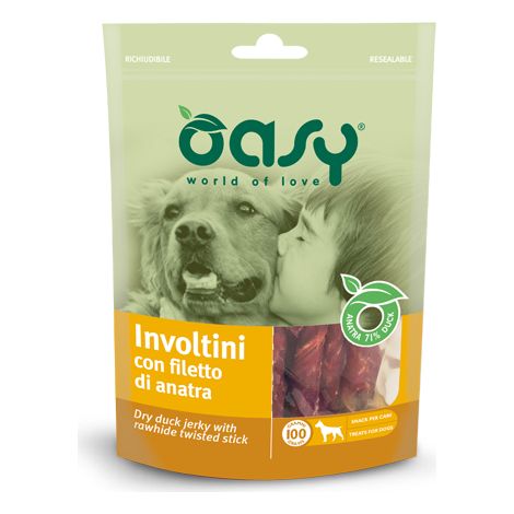 Oasy Dog Snack Involtini con Filetto di Anatra  - Oasy Dog Snack Involtini con Filetto di Anatra - Confezione da 100 Gr (1/2)
