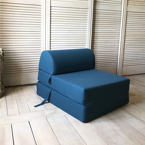 Fauteuil enfant convertible 1 place – Assise profonde en coton – Couleur bleu canard – Longueur dépliée 180 cm – Cotton Wood