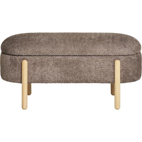 Branca - Panca contenitore in tessuto marrone con gambe in legno naturale 97x40x48 cm