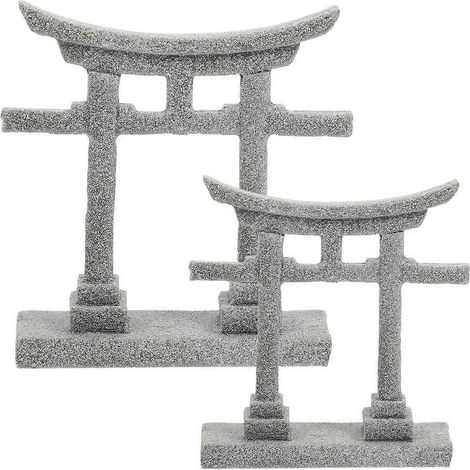 Set mit 2 Torii-Toren für Gartendekoration, Aquarium, Sandkasten oder Miniaturlandschaft. – 8,3 x 7,1 x 2,3 cm – Grau (1/3)