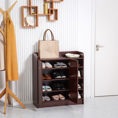 Armoire à chaussures 12 paires, bois moderne, 4 étagères ouvertes, 83x30x90 cm, couleur Café, rangement compact (1/5)