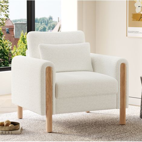 Fauteuil lounge 87x83x88.5 cm blanc en avec coussins épais et structure en bois massif (1/5)
