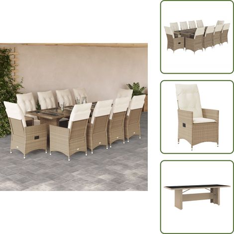 Gartenmöbel - vidaXL 11-tlg. Garten-Bistro-Set mit Kissen Beige Poly Rattan - Sitzkissen (1/5)