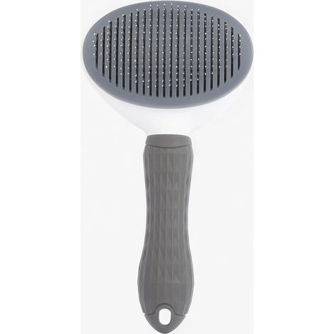 Brosse magique autonettoyante pour chiens et chats Outil de toilettage pour poils courts, moyens et longs Élimine les poils morts, les tapis et les nœuds Bouton facile à nettoyer Gris