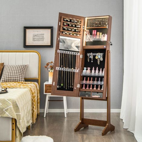 Armoire à Bijoux sur Pied, Armoire de rangement, Lumières LED, Armoire Verrouillable, Miroir Pleine Longueur Éclairé, Marron Rustique CW9378 Maison Chic (1/3)