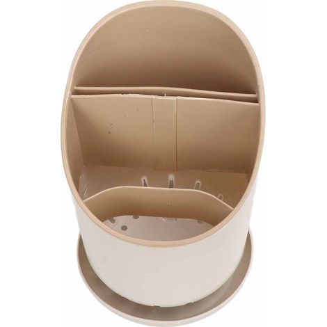 Porte-ustensiles de cuisine en bambou, rangement couverts et séchage écologique, beige