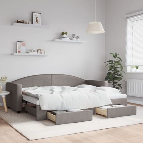 Tagesbett Ausziehbar mit Schubladen Taupe 80x200 cm Stoff (1/5)