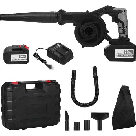 Souffleur de feuilles sans fil 21 V 6,0 A au lithium 2 en 1, balayeuse et aspirateur électrique, nettoyeur d'ordinateur, kit d'outils électriques de jardin avec tuyau d'aspiration (1/5)