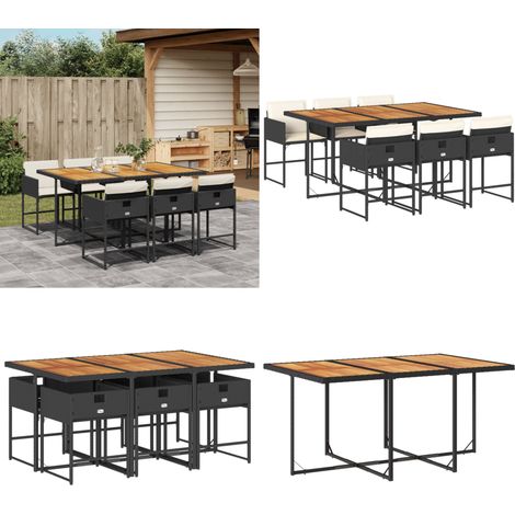 vidaXL Ensemble à manger de jardin coussins 7pcs Noir Résine tressée (1/5)