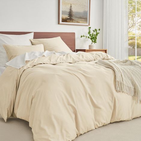 Bettwäsche-Set 200x200 cm Beige, Mikrofaser, bügelfrei, mit Reißverschluss