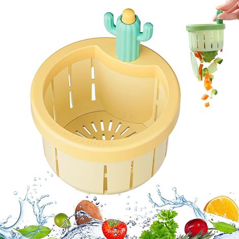 Passoire d'évier en forme de cactus, vidage automatique, panier de vidange multifonctionnel jaune (1/5)