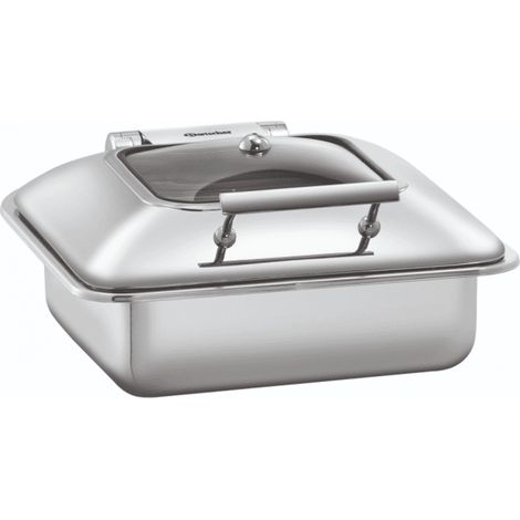 Chafing dish inox carré GN 2/3, 5,2 Litres avec couvercle rabattable, fenêtre transparente (1/5)