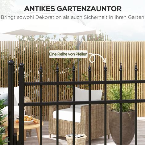 Portail jardin en acier inoxydable noir 107x204 cm avec serrure et clé, ornements décoratifs