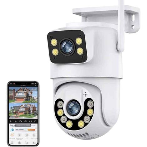 Caméra de sécurité à Domicile 4K 8MP Double écran Double Objectif caméra 2K PTZ caméra extérieure IP66 étanche Suivi Automatique caméra de sécurité Surveillance(8MP Add 64G Card) (1/5)