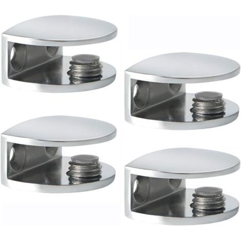 QORVA-Pince à Verre Support d’Étagère en Verre Support de Tablette Mural Fixation Réglable, Verre Adaptatif de 8-10 mm d'Épaisseur, 4 Pcs