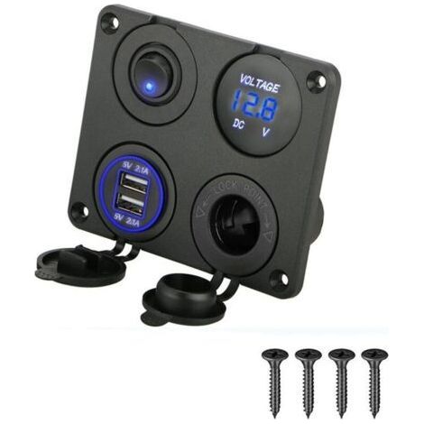 4-in-1 Kfz-Ladegerät-Schalterpanel, Dual-USB-Ladefunktion + LED-Voltmeter + Ein-/Ausschalter + Zigarettenanzünderbuchse für Boote (1/5)